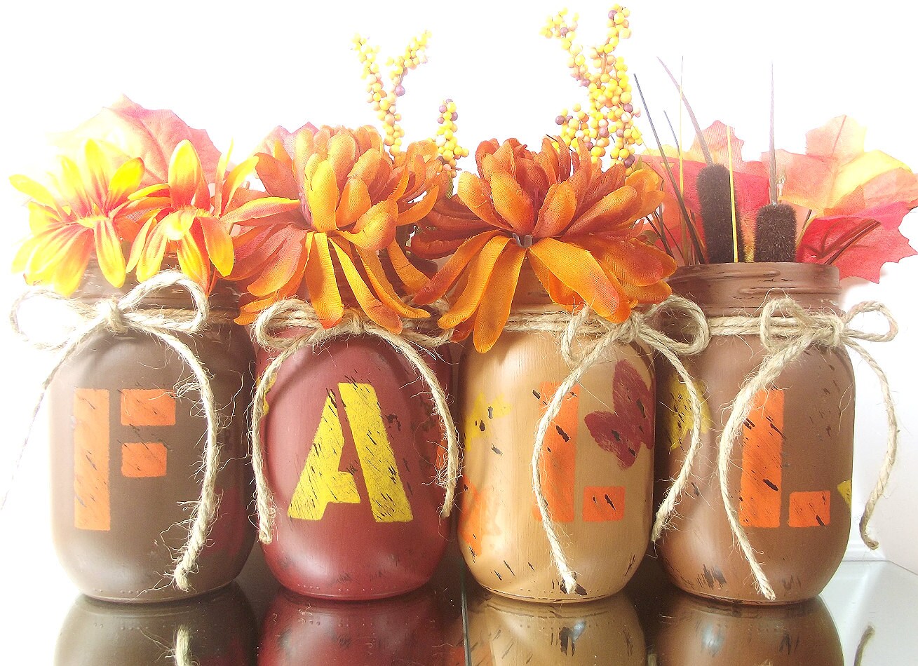 Fall Decor Mason Jar Vase Set Hand Painted Mason Jars Etsy