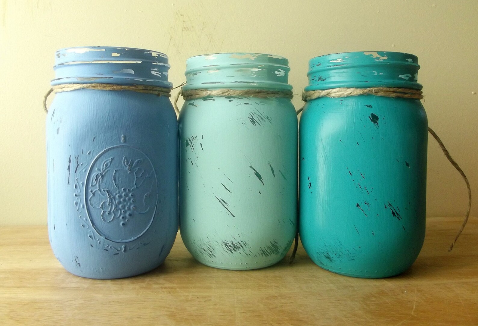Painted Mason Jars Blue Mason Jars Rustic Chic Decor Home Etsy