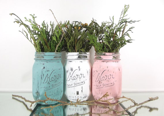 Mason Jar Wedding Decorated Mason Jars Rustic Wedding Decor Etsy