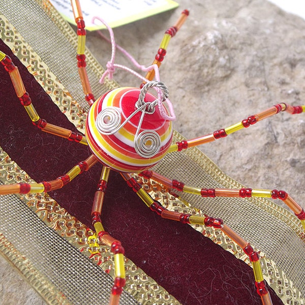 Red, Yellow and Orange Beaded Christmas Octopus Ornament