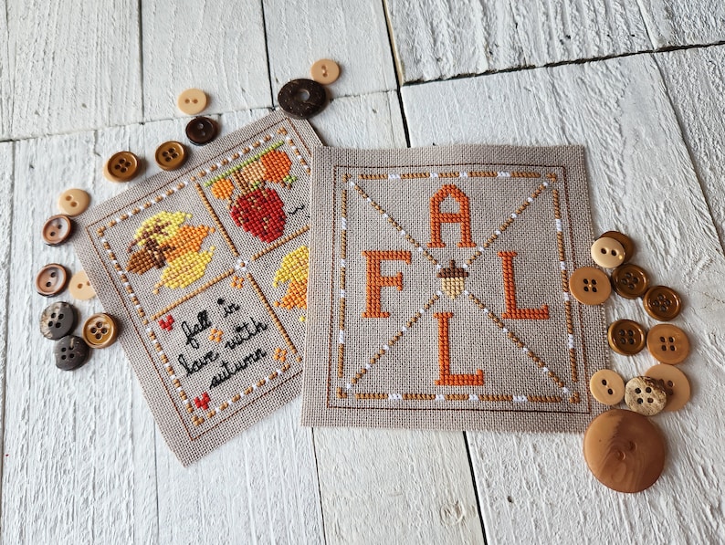 Instant Download / Fall Leaves Cross Stitch Pattern, Fall X Stitch Chart, Biscornu Pattern, Cute Cross Stitch Pattern, Embroidery Pattern image 4