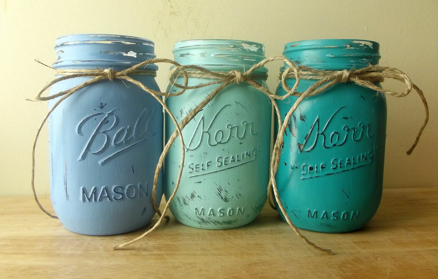 Painted Mason Jars Blue Mason Jars Rustic Chic Decor Home Etsy