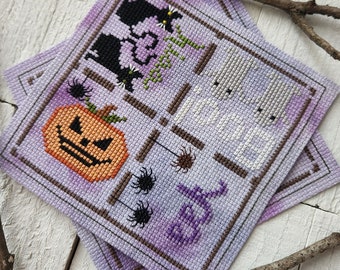 Halloween Biscornu Cross Stitch Chart, Counted Cross Stitch Pattern, Fall X Stitch Chart, Pumpkin Cross Stitch, Ghost X Stitch / PDF Pattern