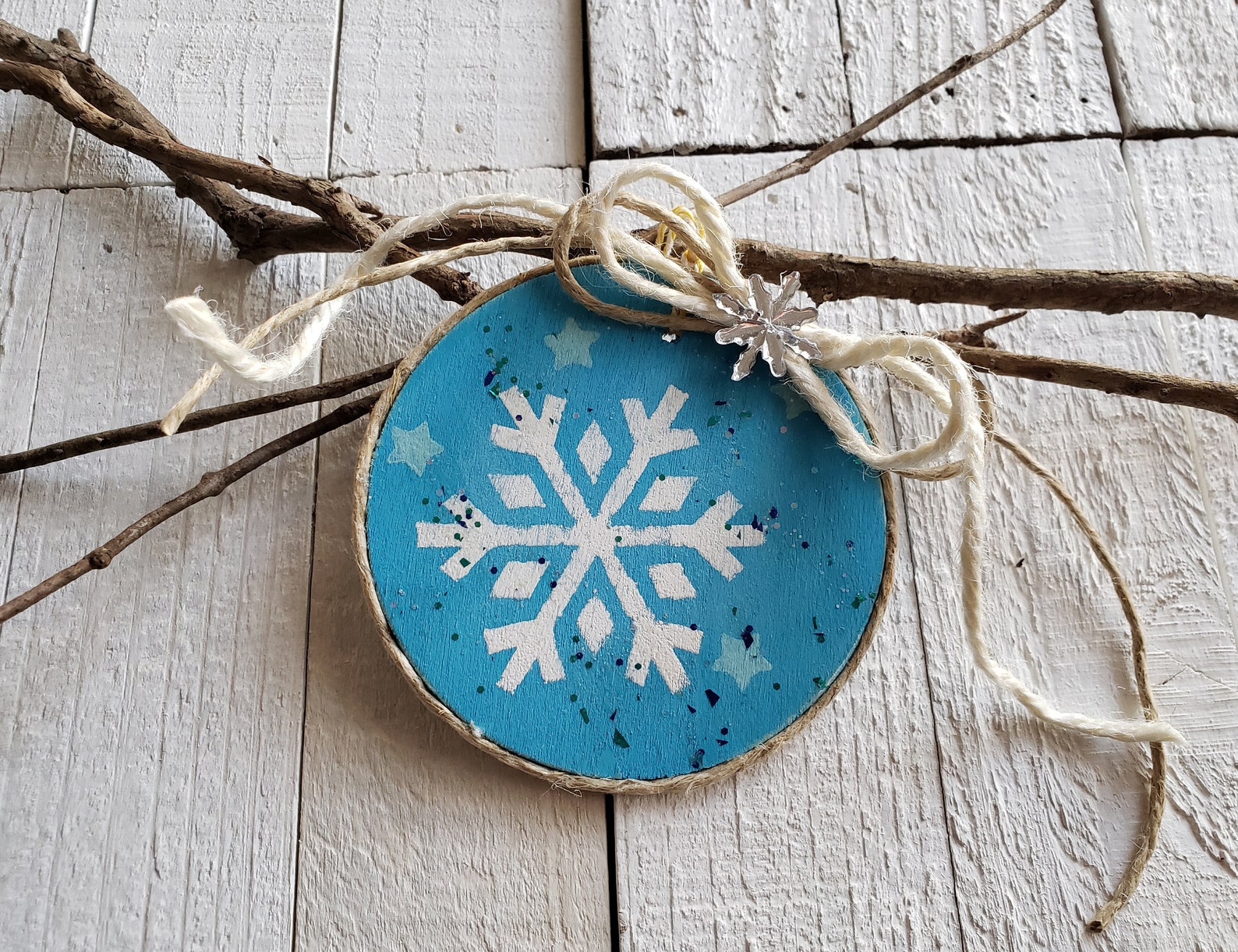Snowflake Ornament Hand Painted Wooden Christmas Ornament - Etsy Norway