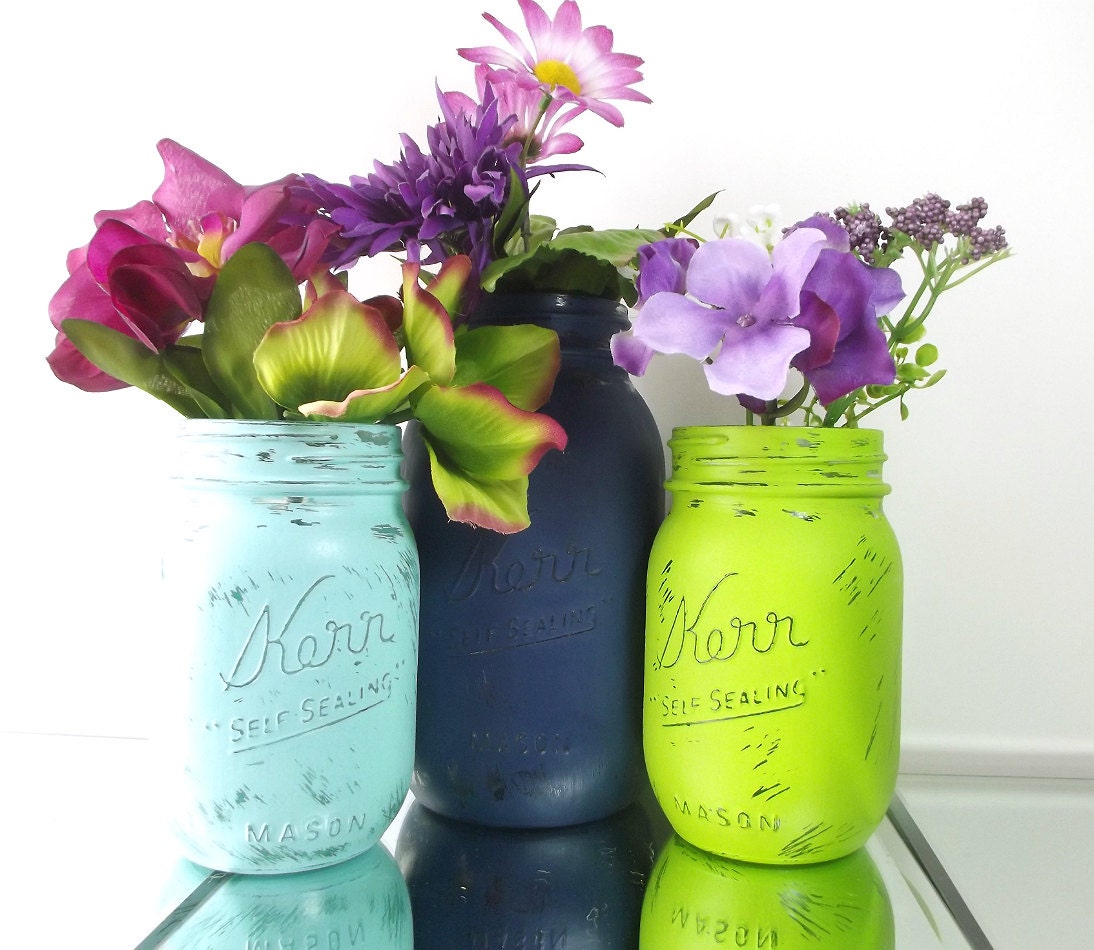 Rustic Chic Decor Painted Mason Jars Distressed Mason Jars Etsy