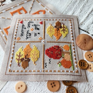 Instant Download / Fall Leaves Cross Stitch Pattern, Fall X Stitch Chart, Biscornu Pattern, Cute Cross Stitch Pattern, Embroidery Pattern image 3