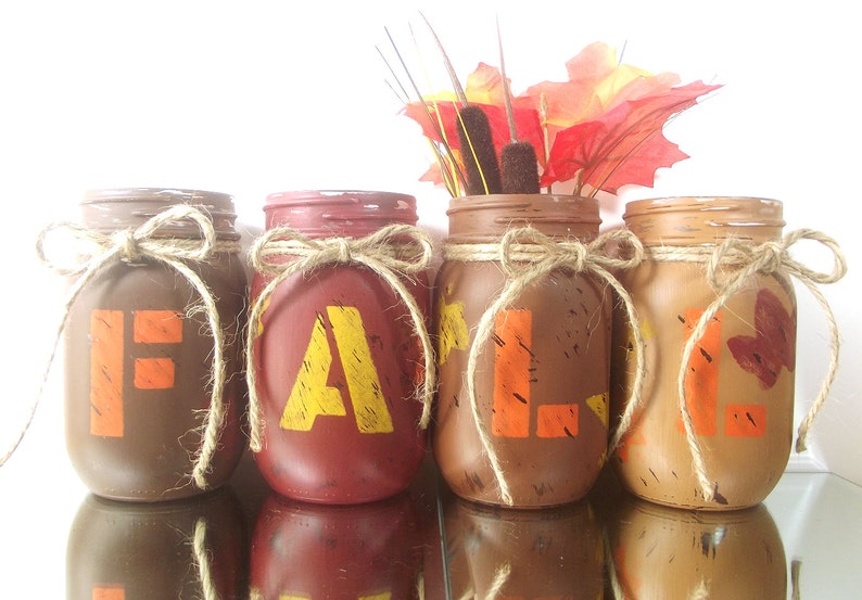 Fall Decor Mason Jar Vase Set Hand Painted Mason Jars Etsy