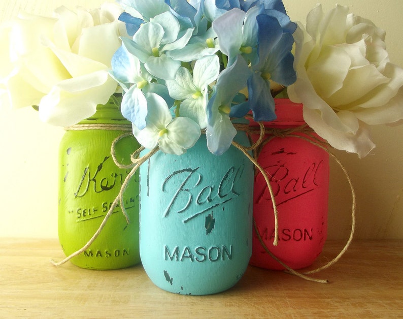 Mason Jar Decor Farmhouse Chic Rustic Home Decorations Colorful Home Decor Cute Home Decor Rustic Country Home Decor Tabletop Decor