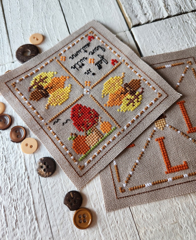 Instant Download / Fall Leaves Cross Stitch Pattern, Fall X Stitch Chart, Biscornu Pattern, Cute Cross Stitch Pattern, Embroidery Pattern image 6