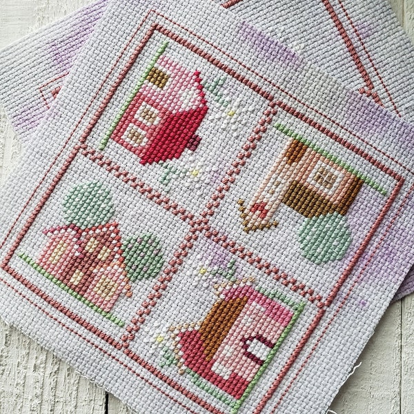 PDF Pattern / Pink House Biscornu Cross Stitch Pattern, Counted Cross Stitch Pattern, Summer X Stitch Chart, Embroidery Pattern