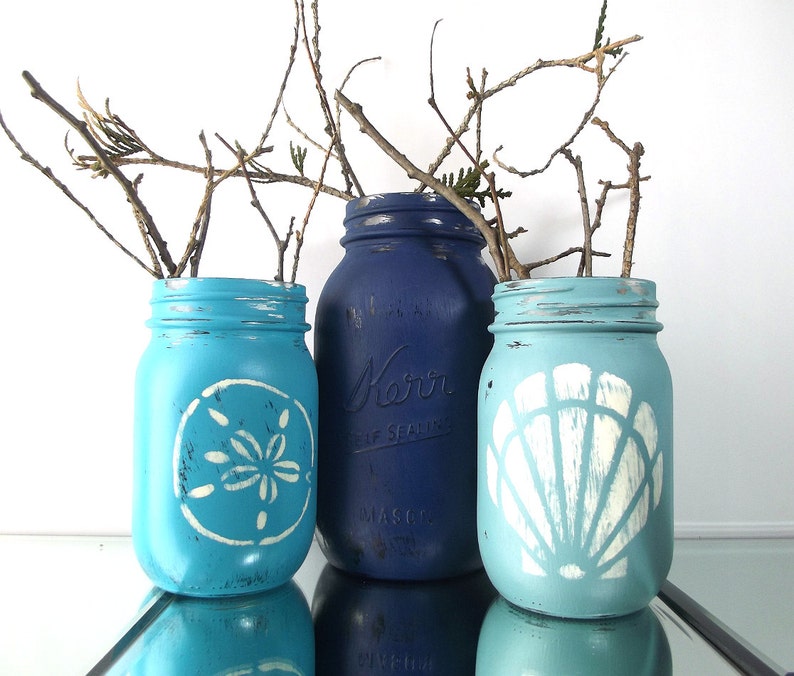Beach Cottage Decor Mason Jar Decor Summer Party Beach Home Etsy