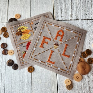 Instant Download / Fall Leaves Cross Stitch Pattern, Fall X Stitch Chart, Biscornu Pattern, Cute Cross Stitch Pattern, Embroidery Pattern image 2