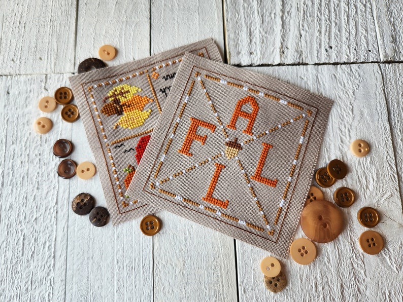 Instant Download / Fall Leaves Cross Stitch Pattern, Fall X Stitch Chart, Biscornu Pattern, Cute Cross Stitch Pattern, Embroidery Pattern image 2