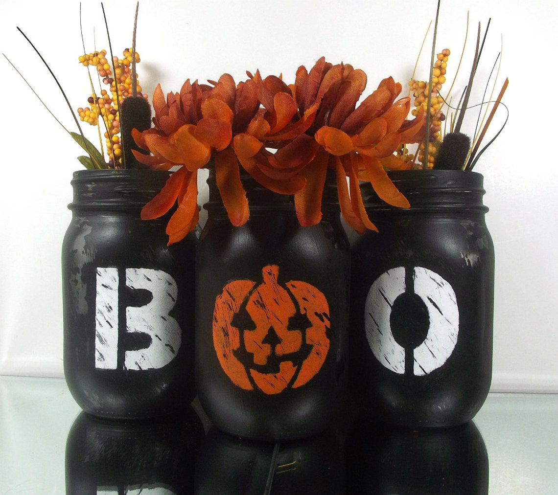 Halloween Table Decor Halloween Mason Jars Halloween Decor Etsy
