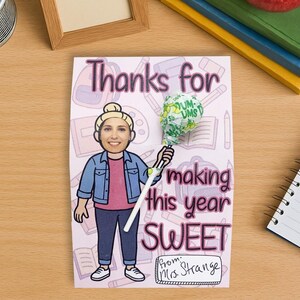 Regalo di fine anno per studenti da parte dell'insegnante - Biglietto lecca-lecca modificabile stampabile - Regalo personalizzato per l'ultimo giorno di scuola - Aggiungi il tuo viso - Biondo