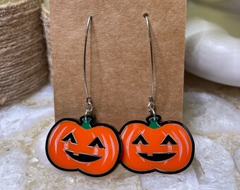 Pumpkin Acrylic Halloween Earrings, Necklace, Pin, or Keychain