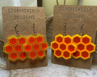 Fluorescent Honeycomb Earrings