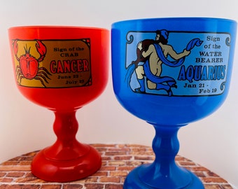 Indiana Glass Zodiac Goblets Red Cancer the Crab and Blue Aquarius Sold Individually!