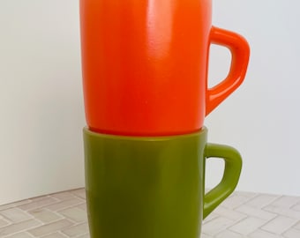 Vintage Orange Fire-king Super Dice (domino) Stacking Mug (1940