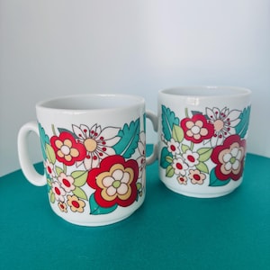 Pair of Vintage West Germany Bavaria Floral Retro Flower Power Stacking Mugs Teacups