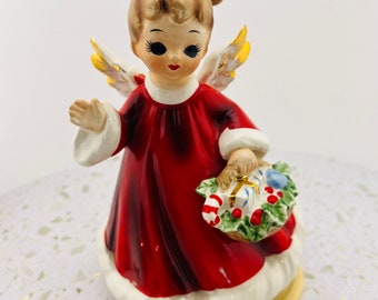 The Most Darling Vintage Josef Originals Christmas Angel Bell Red