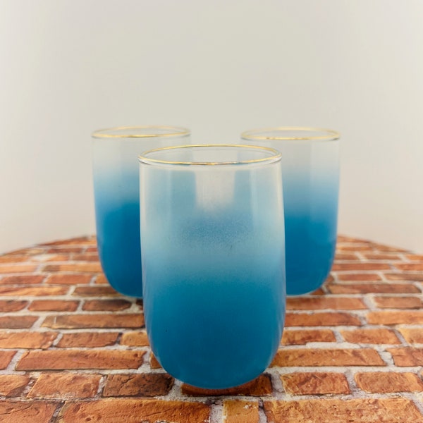 Set of 3 Vintage Blue Blendo Juice Glasses - 4.5 oz each