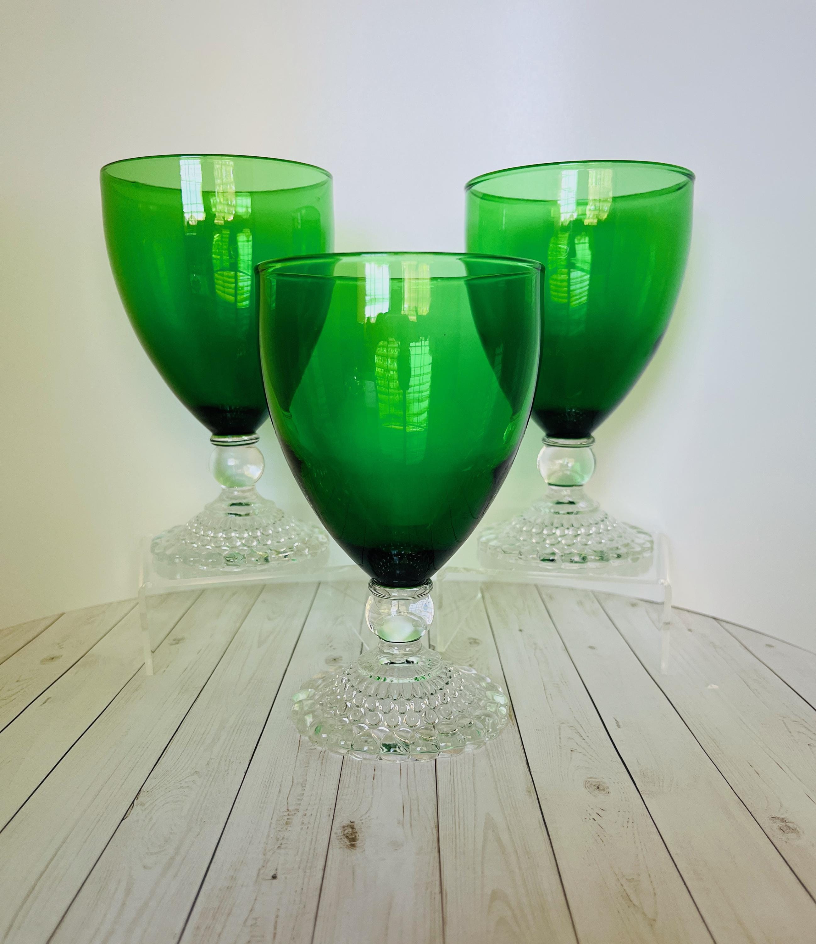 Vintage Anchor Hocking Forest Green Boopie Footed Cocktail Glasses