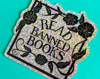Banned Books Glitter Sticker, Freadom to Read Sticker, Read Banned Books Book Club Gift for Readers, Weatherproof Sticker