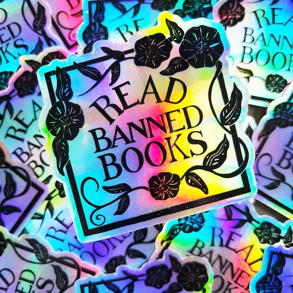 Read Banned Books Sticker, Holographic Vinyl Sticker Gift For Readers, Librarians, Teachers, Book Nerds, Bibliophiles