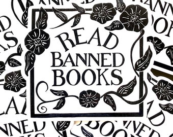 Read Banned Books Sticker, Floral Vinyl Sticker For Readers, Librarian or Teacher Gift, Book Core Sticker, Weatherproof Progressive Politics