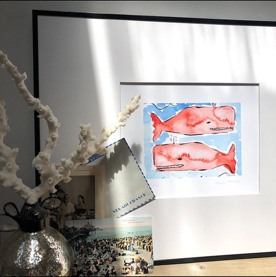 Whale Art Whimsical Whales Beach Art Beach Decor Animal Etsy