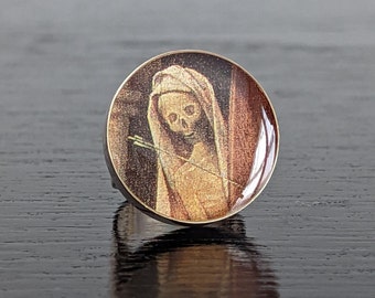 Shrouded Reaper Ring, Detail from "Bosch's Death & the Miser", Resin and Adjustable Silver-Plated Brass Skeleton Jewelry