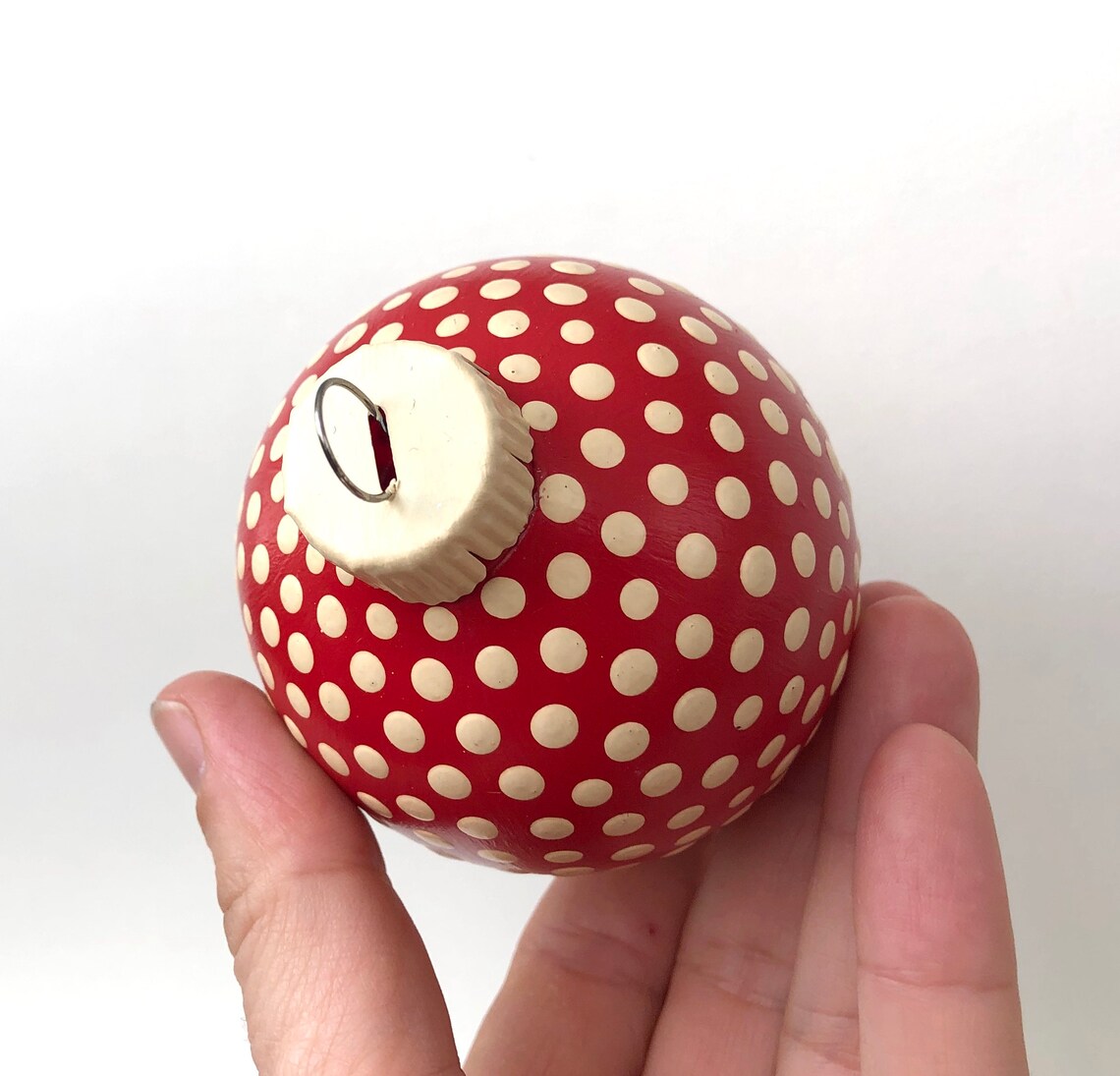 Red & White Dots Teardrop Christmas Ornament // Hand Painted Etsy
