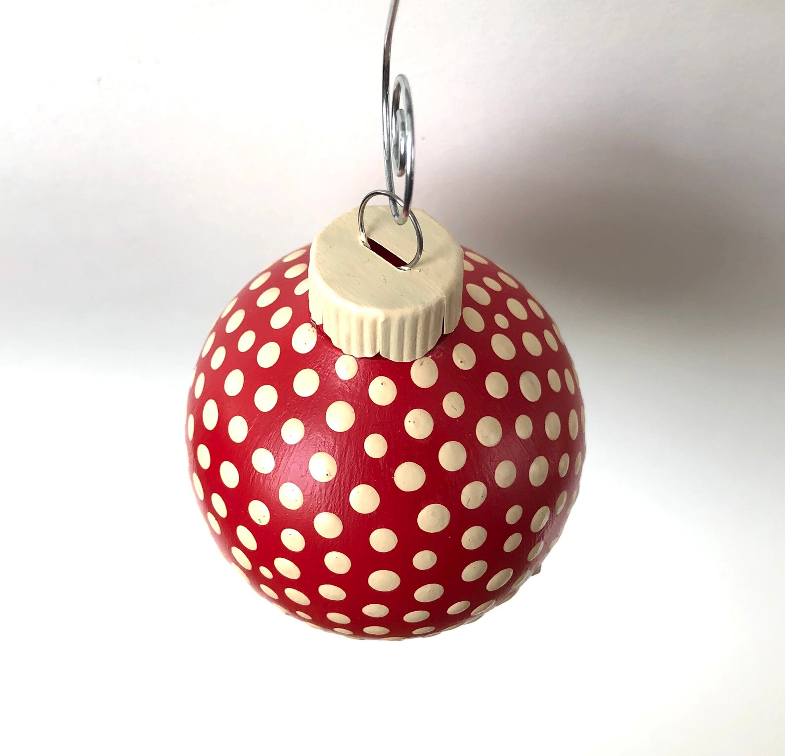 Red & White Dots Teardrop Christmas Ornament // Hand Painted Etsy