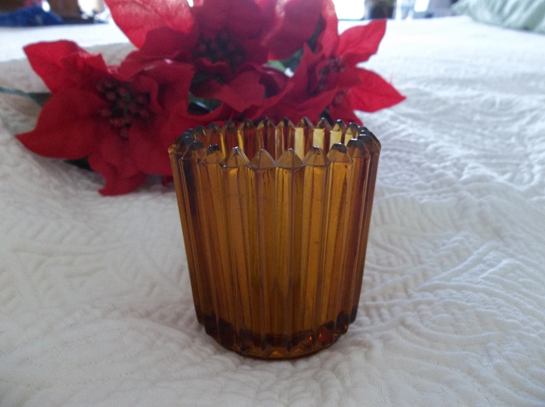 Candle Holders/ribbed Amber Votive/ Vintage Etsy