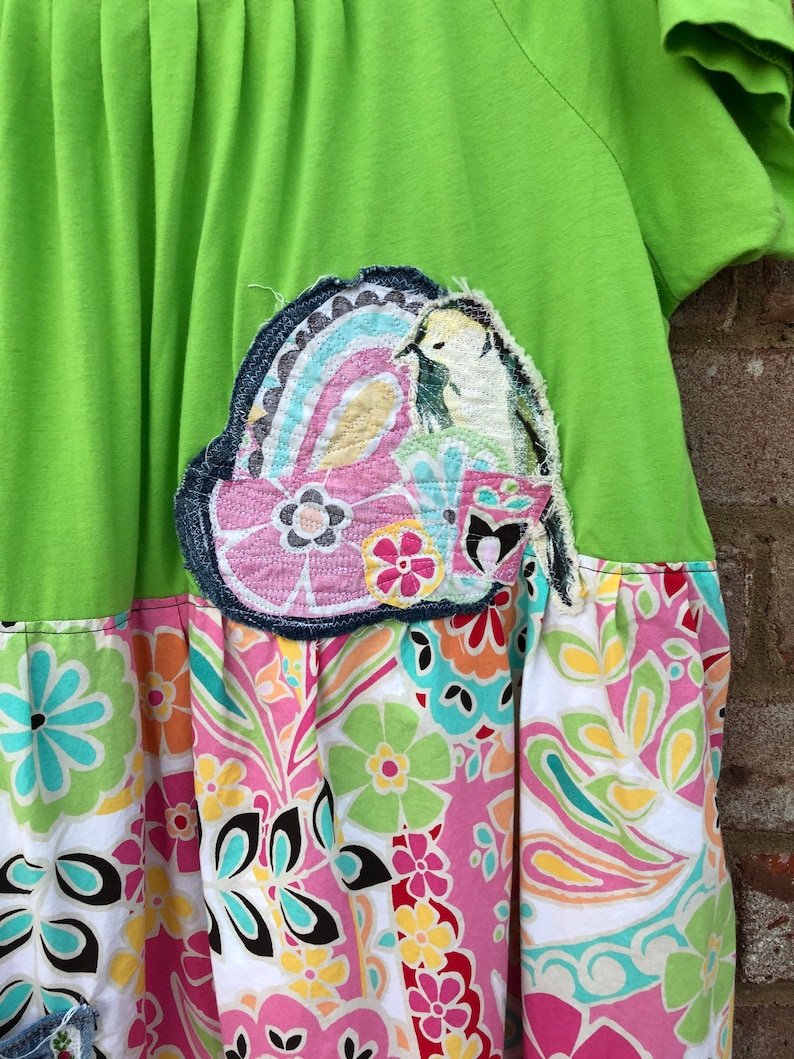 Upcycled Lime Green Bright Summer Dress