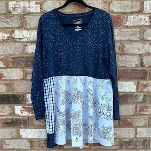 Upcycled Tunic Sparkling Dark Navy Blue Tunic/Dress