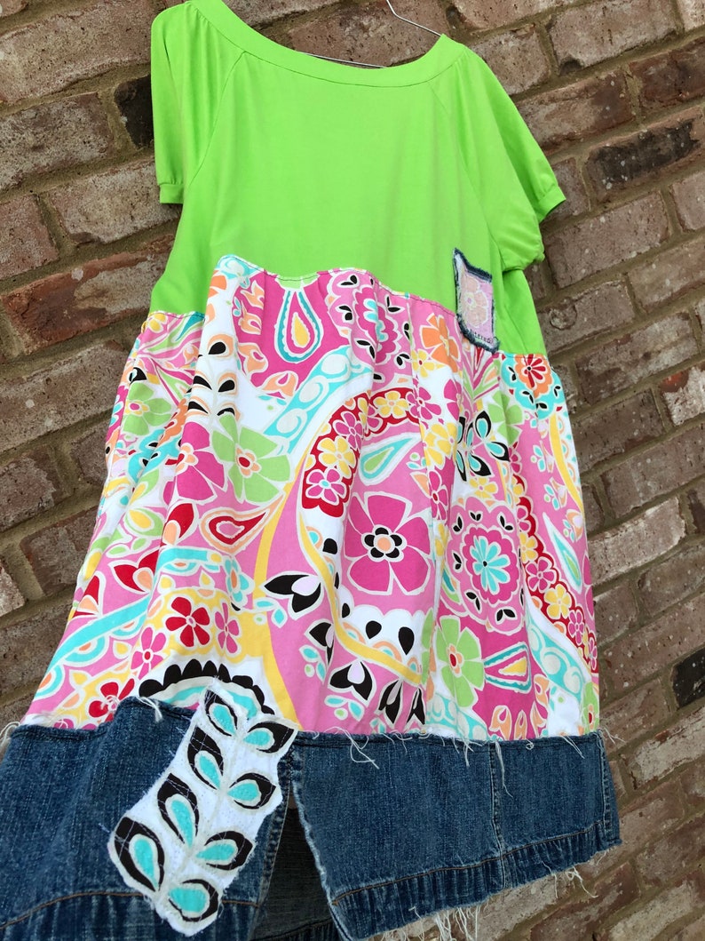 Upcycled Lime Green Bright Summer Dress