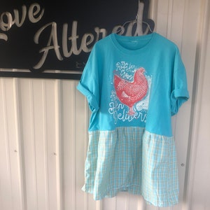 Upcycled Teal Rooster/Hen Tunic 1012