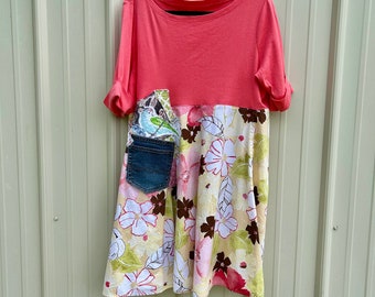 Redesigned Coral Dress Beautiful Upcycled Wearable Art 1001