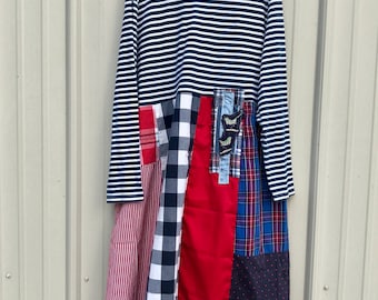 Upcycled Patchwork Long Sleeve Dress Eco Chic Wearable Art 1016
