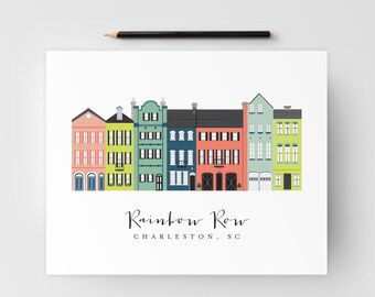 Rainbow Row Charleston Art Print; Charleston, SC Artwork