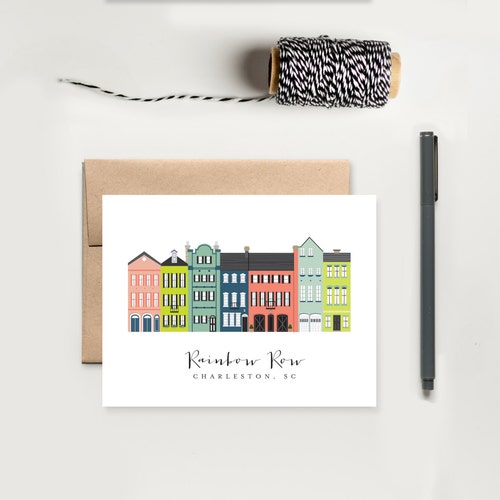 PRINTED Rainbow Row Charleston South Carolina Watercolor Etsy
