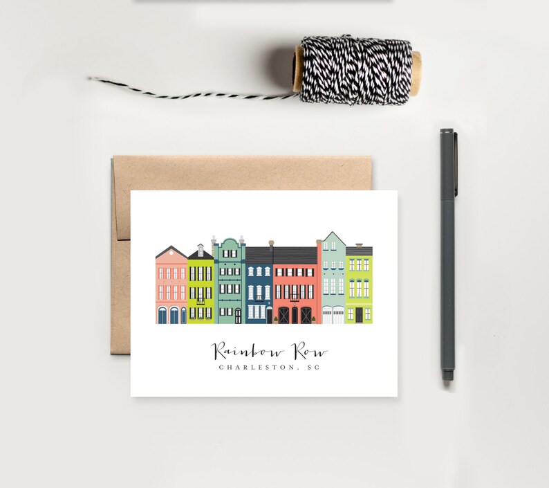 Charleston Rainbow Row Greeting Card Charleston SC Cards Etsy