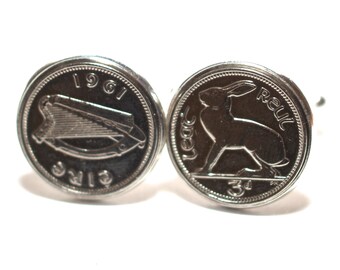 Premium 1963 Lucky Irish Threepence 3D for a 55th Birthday or Anniversary Cufflinks