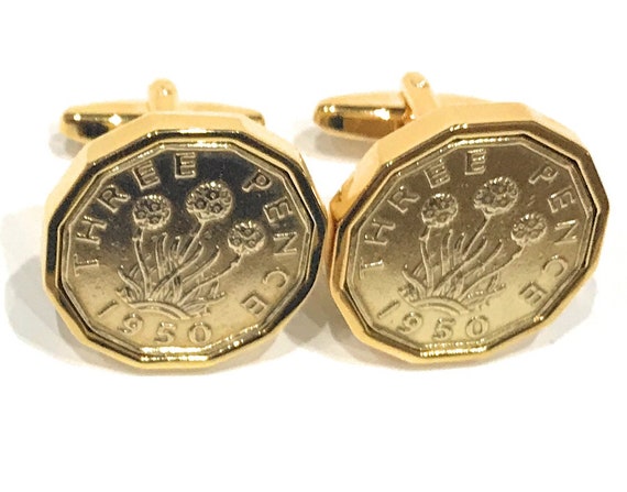 1950 Threepence 3d 74th birthday Cufflinks - Original 1950 threepence coin cufflinks 74th -GLD Thinking Of You,  Special Friend, Mum, Dad