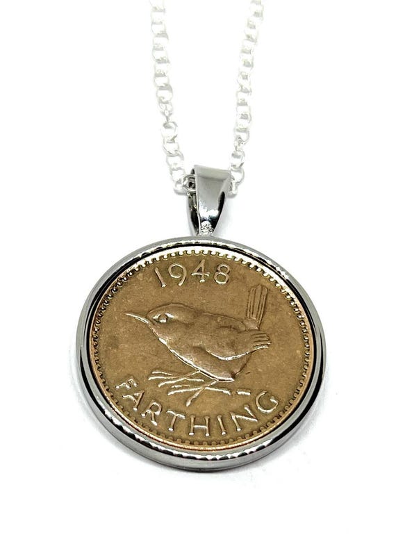 Solid Pendant 1948 Lucky Farthing 77th Birthday plus a Sterling Silver Chain - 1948, 1948 77th birthday gift, 77th gift, 1948 gift