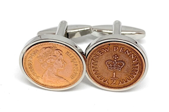 45th Birthday 1980 Birthday Old Half Pence Coin Cufflinks, 1980 45th birthday, 45th mens gift, gift for him, Fathers Day Gift, Dads 45th