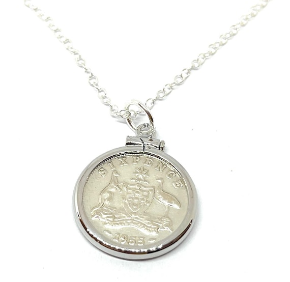 1955 70th Birthday Anniversary Australian sixpence coin Solid Cinch pendant plus Sterling Silver chain 70th birthday for women gift for her
