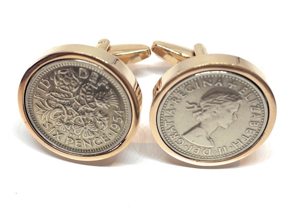 Premium Rose Gold plated 1954 Sixpence Cufflinks for a 70th birthday.  British sixpences for a 70th Thinking Of You,  Special Friend